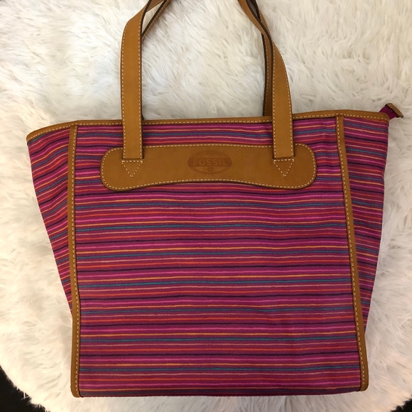 Fossil Handbags - Fossil key-per shopper tote in pink coated canvas.
